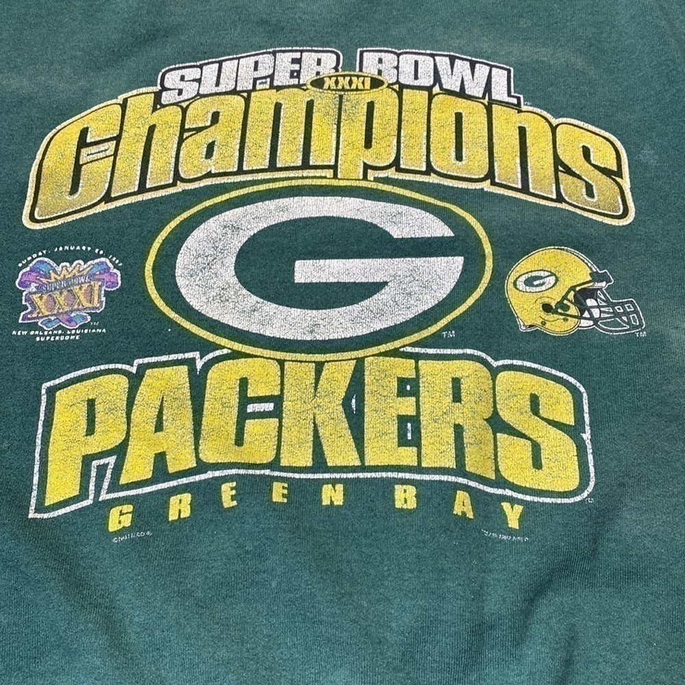 Vintage Delta Green Bay Packers Super Bowl Champions Green Crew Sweatshirt L 90s - Picture 3 of 8
